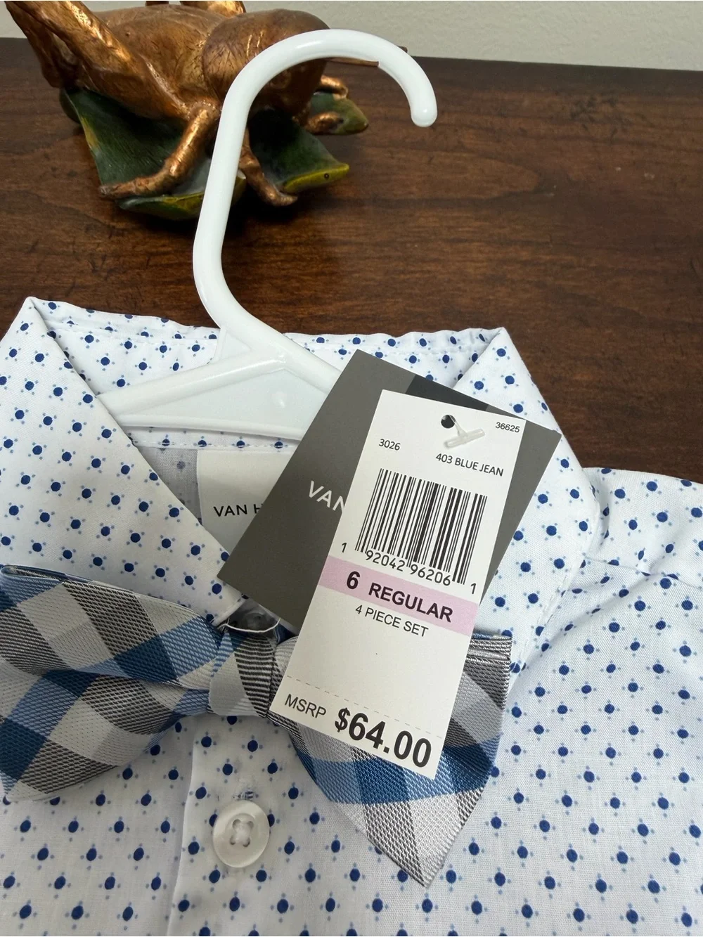 Boy’s Van Huesen4 Pc Set With Navy Pants ( With Elastic band) Shirt Tie And Vest